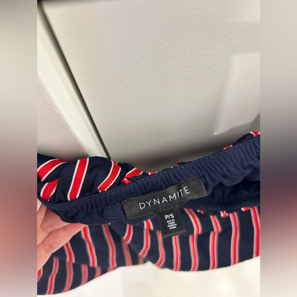 Red and blue off the shoulder top with sleeve. Crop top. - Picture 3 of 3